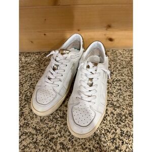Star Sneakers White Gold Accents Women Low Top Fashion Athletic
